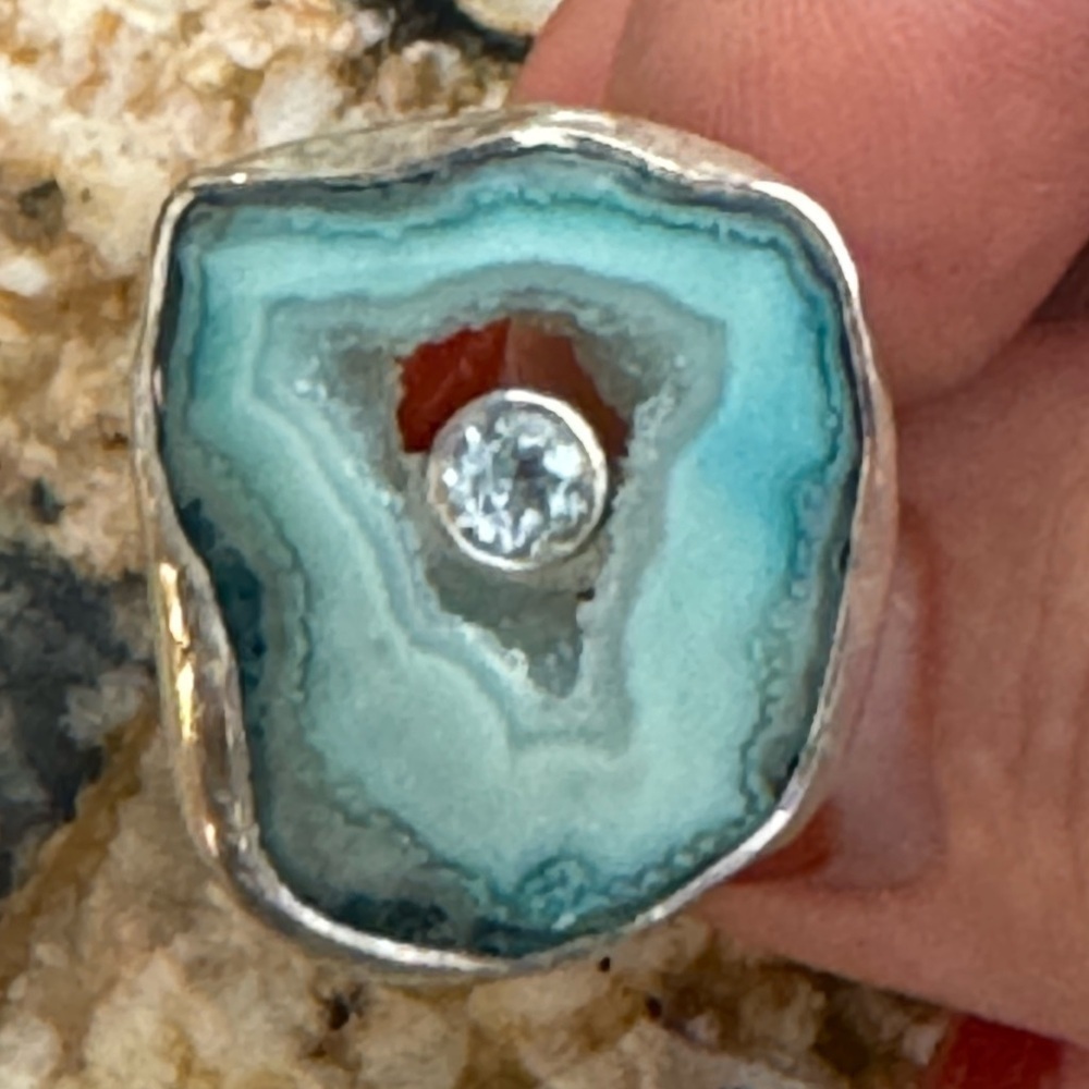 NWT Sea foam agate and topaz set in .925 Sterling silver - Picture 3 of 12